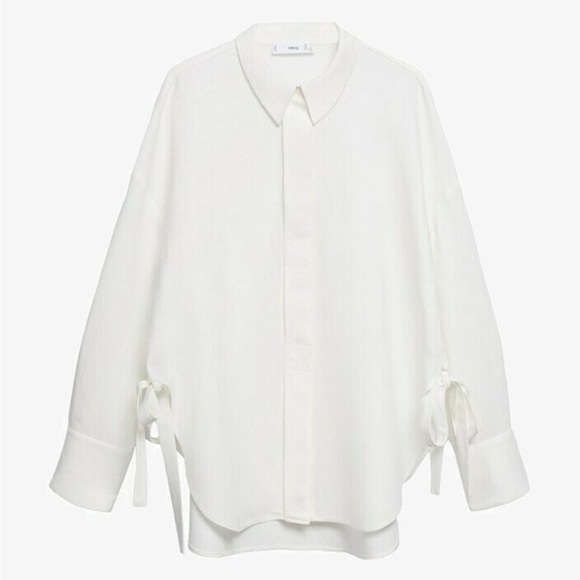 Mango Tops - Mango White Button-Up Blouse With Ties XS